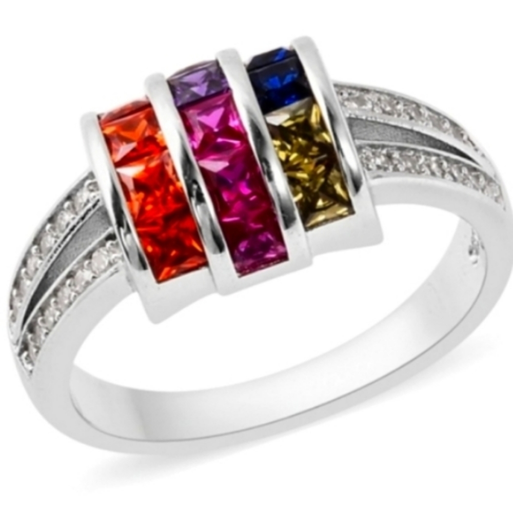 Channel Setting Lustro Stella MulitColor Cluster Diamond Ring Platinum